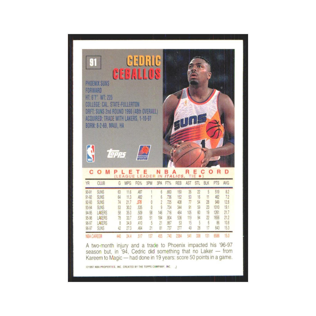 1997 Topps Cedric Ceballos Suns #91.0