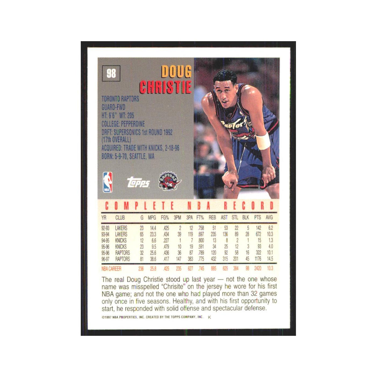 1997 Topps Doug Christie Raptors #98.0