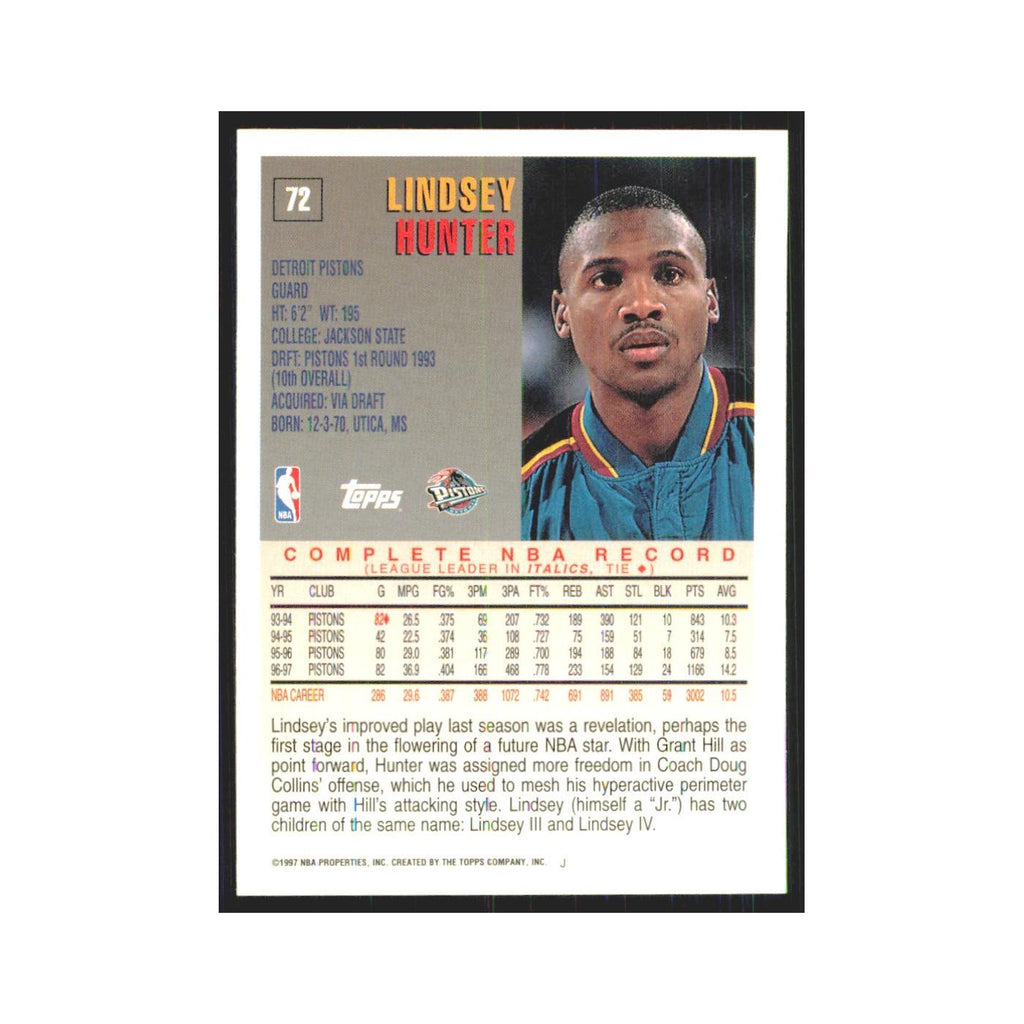 1997 Topps Lindsey Hunter Pistons #72.0