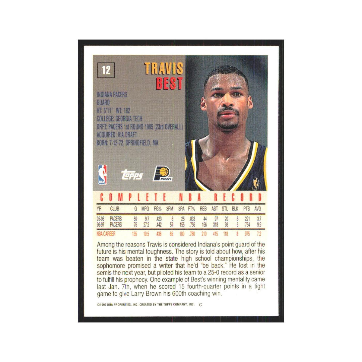 1997 Topps Travis Best Pacers #12.0