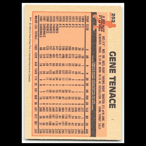 Gene Tenace #252 1983 O-Pee-Chee Pittsburgh Pirates Baseball Card MLB NM