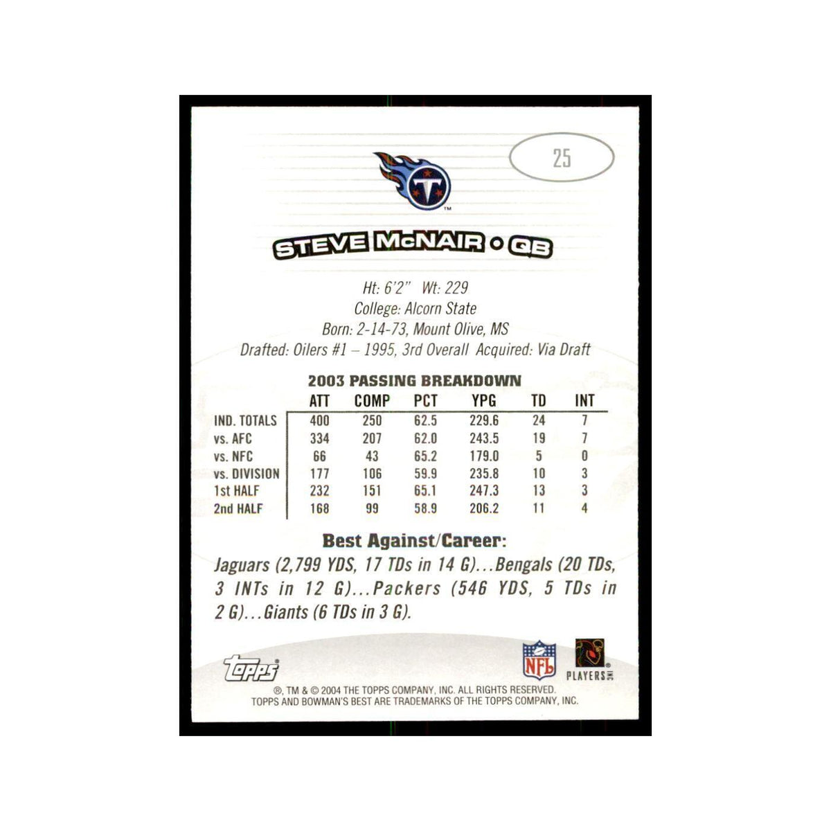 2004 Bowman's Best Steve McNair Football Cards #25