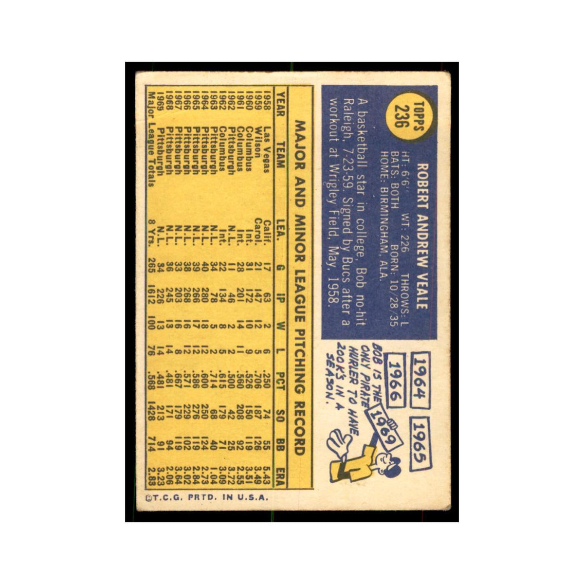 1970 Topps Bob Veale Baseball Cards #236