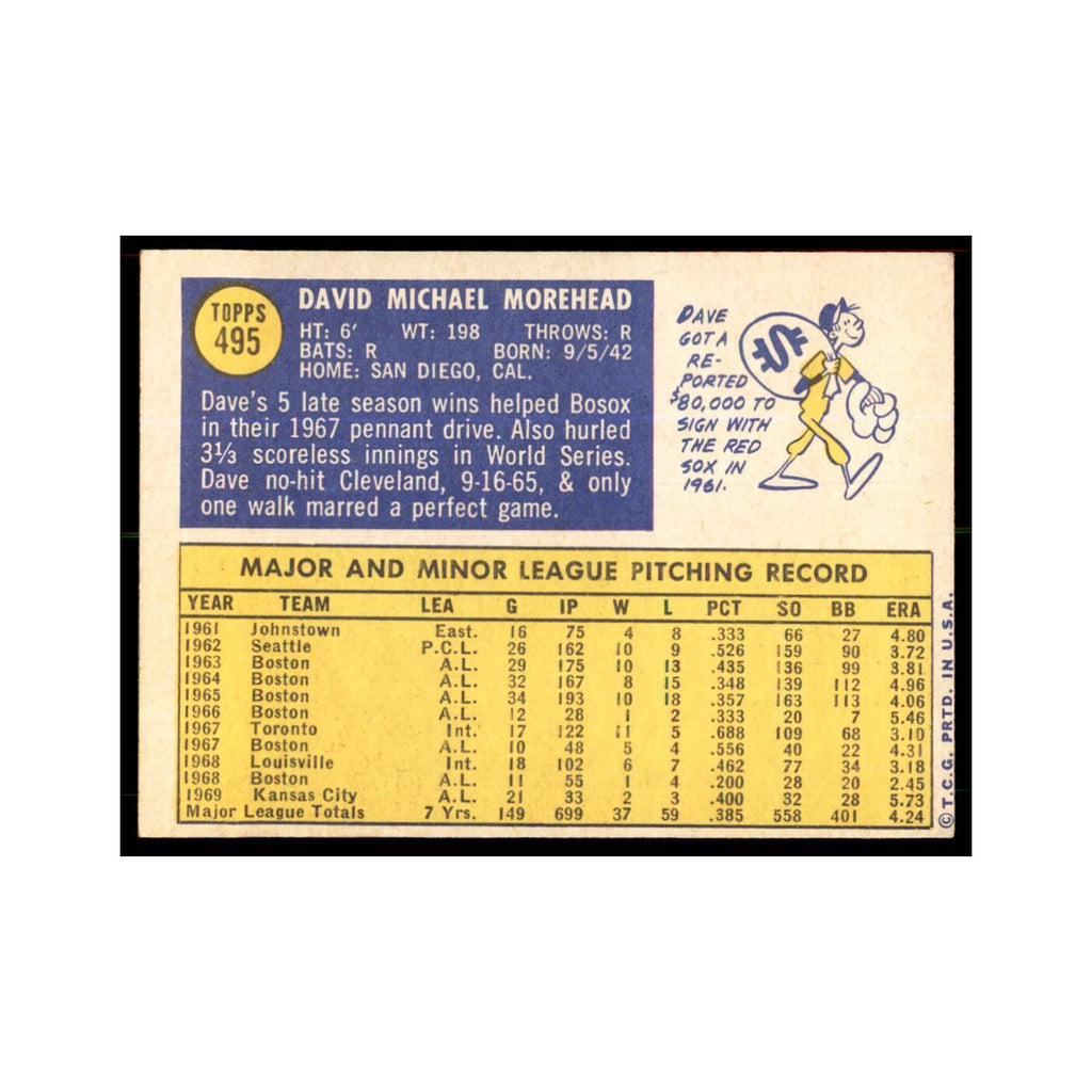 1970 Topps Dave Morehead Baseball Cards #495