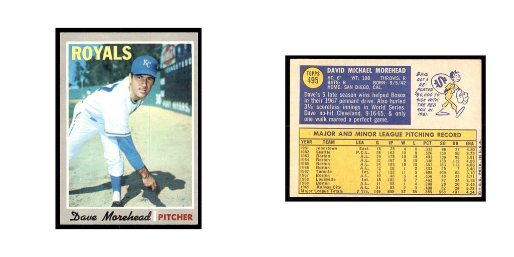 1970 Topps Dave Morehead Baseball Cards #495