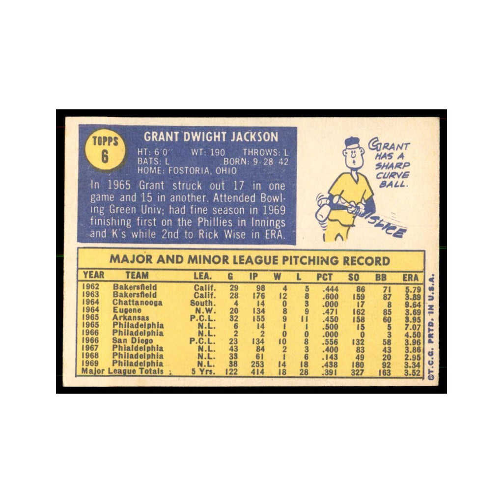 1970 Topps Grant Jackson Baseball Cards #6