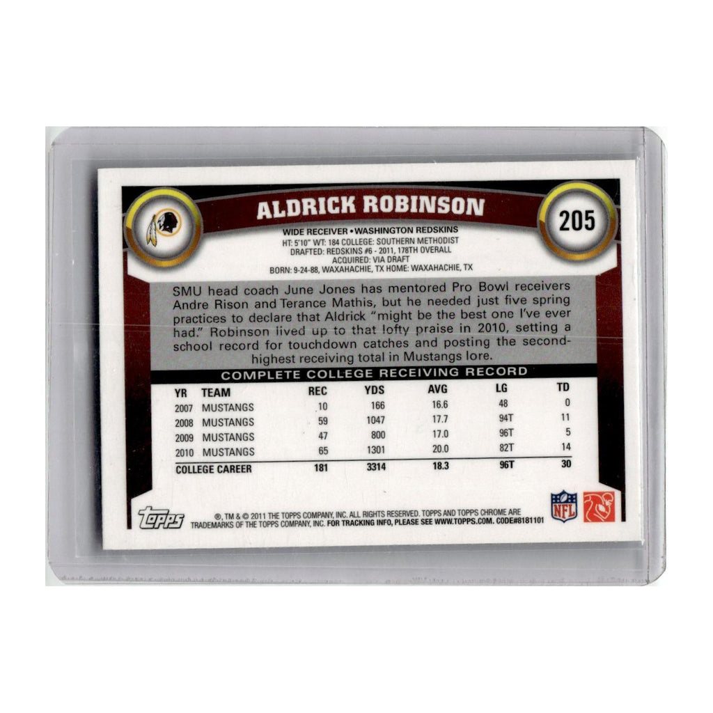 2011 Topps Chrome Aldrick Robinson RC Redskins #205