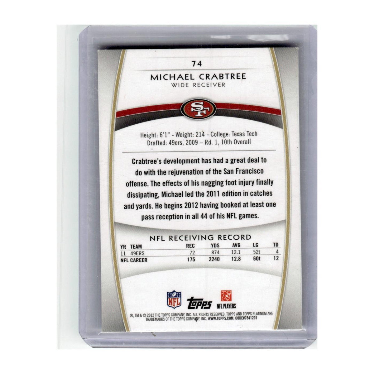 2012 Topps Platinum Michael Crabtree 49ers #74