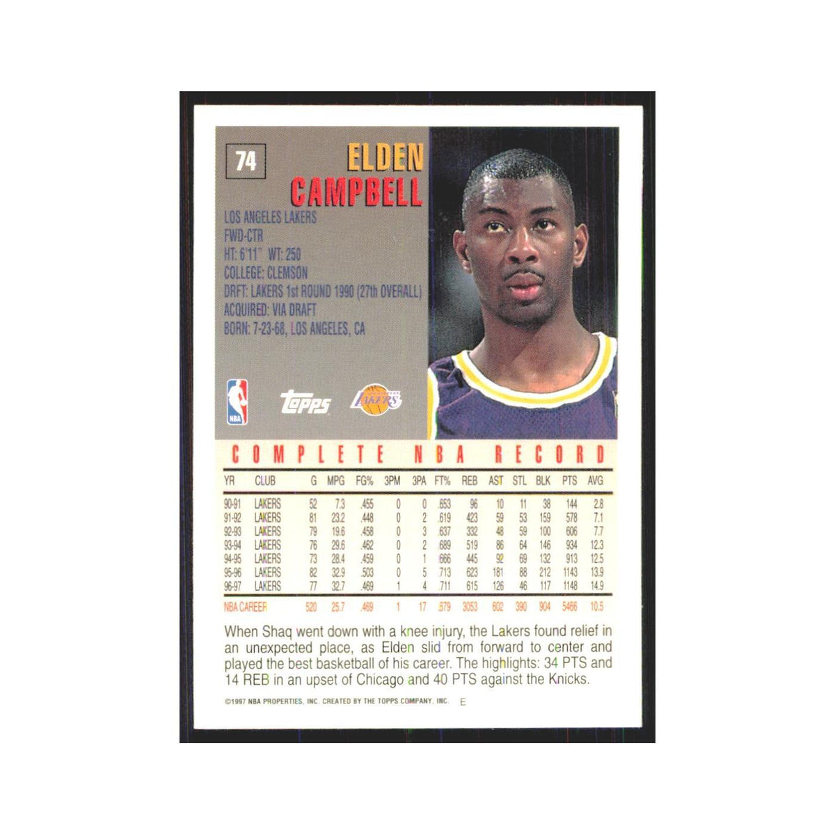 1997 Topps Elden Campbell Lakers #74.0