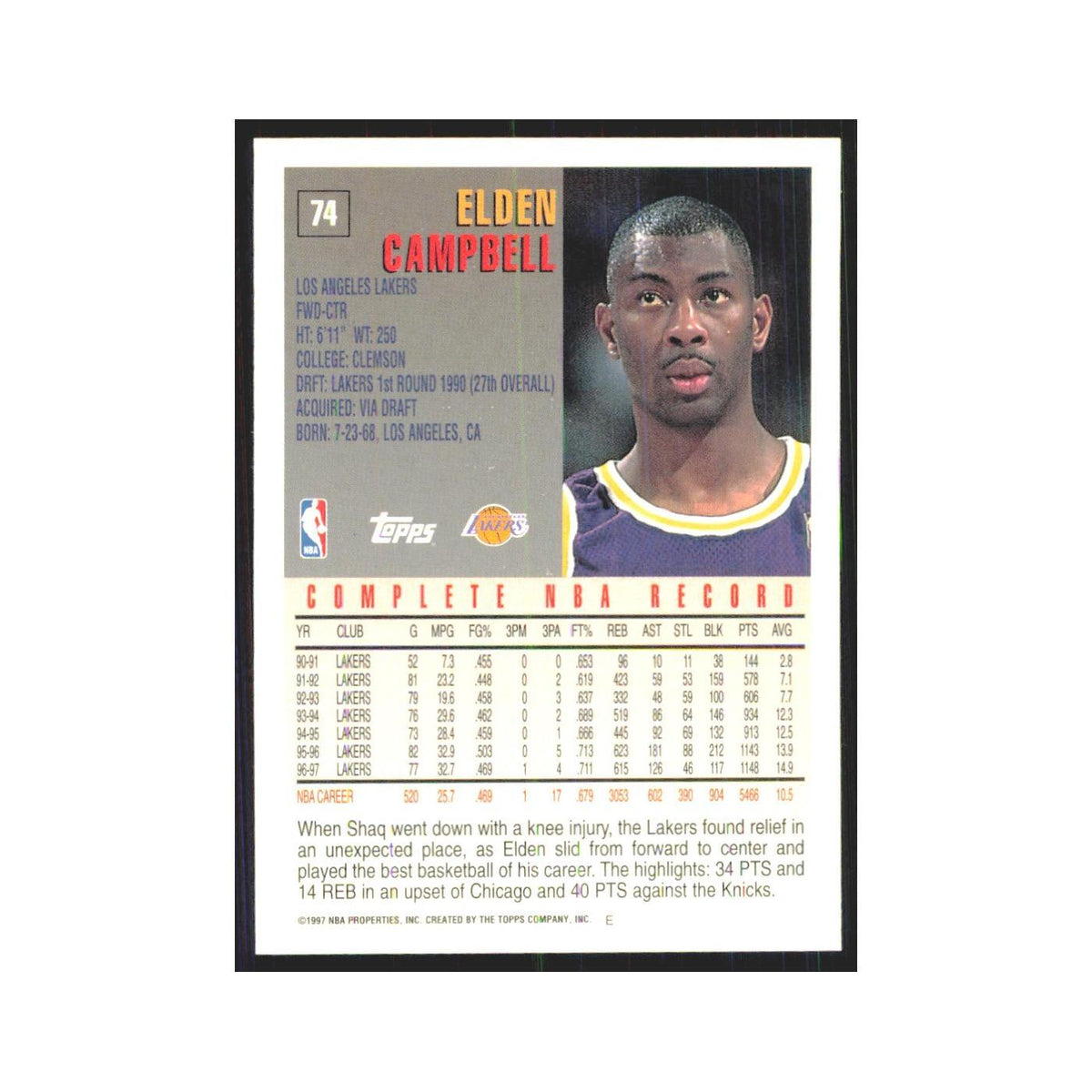 1997 Topps Elden Campbell Lakers #74.0