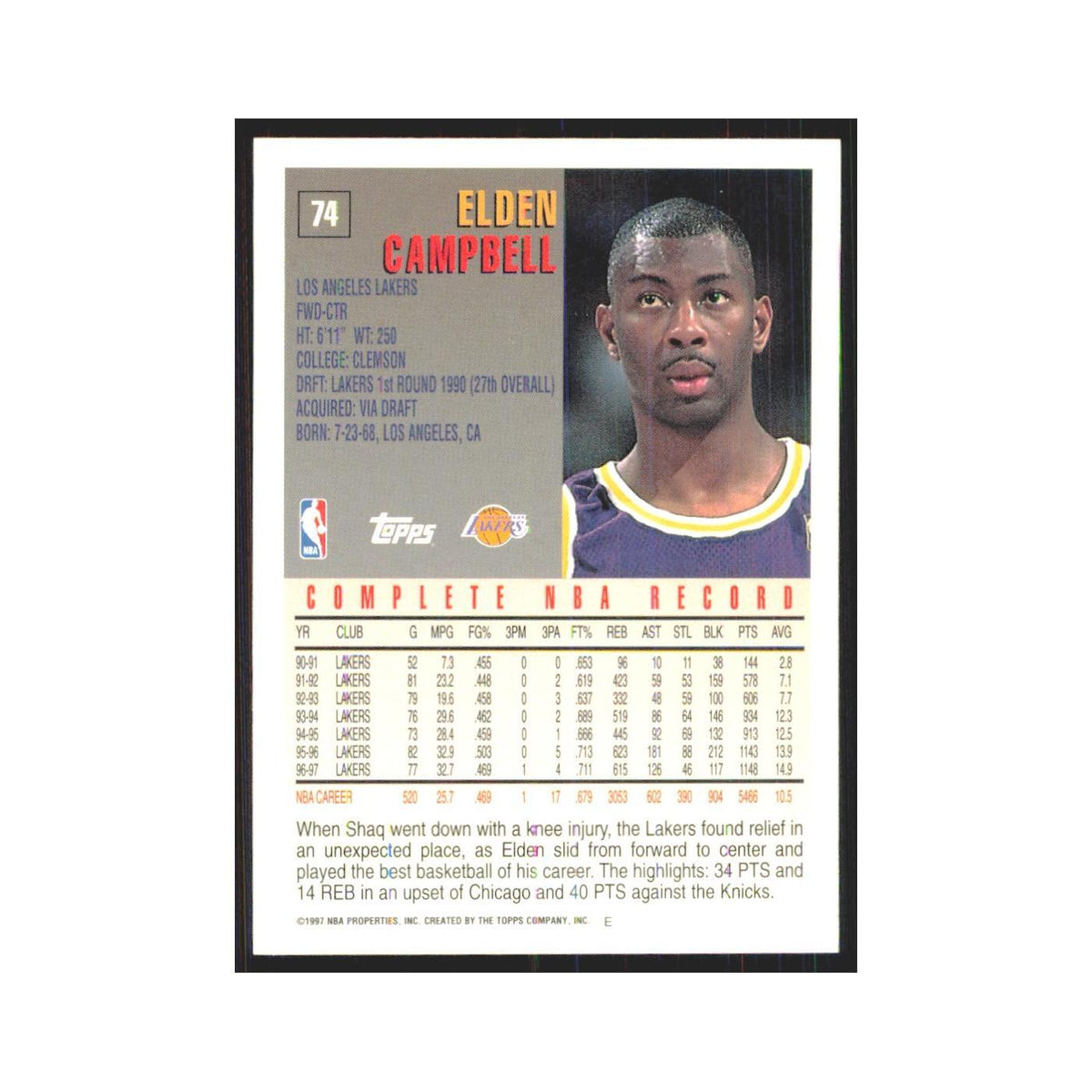 1997 Topps Elden Campbell Lakers #74.0