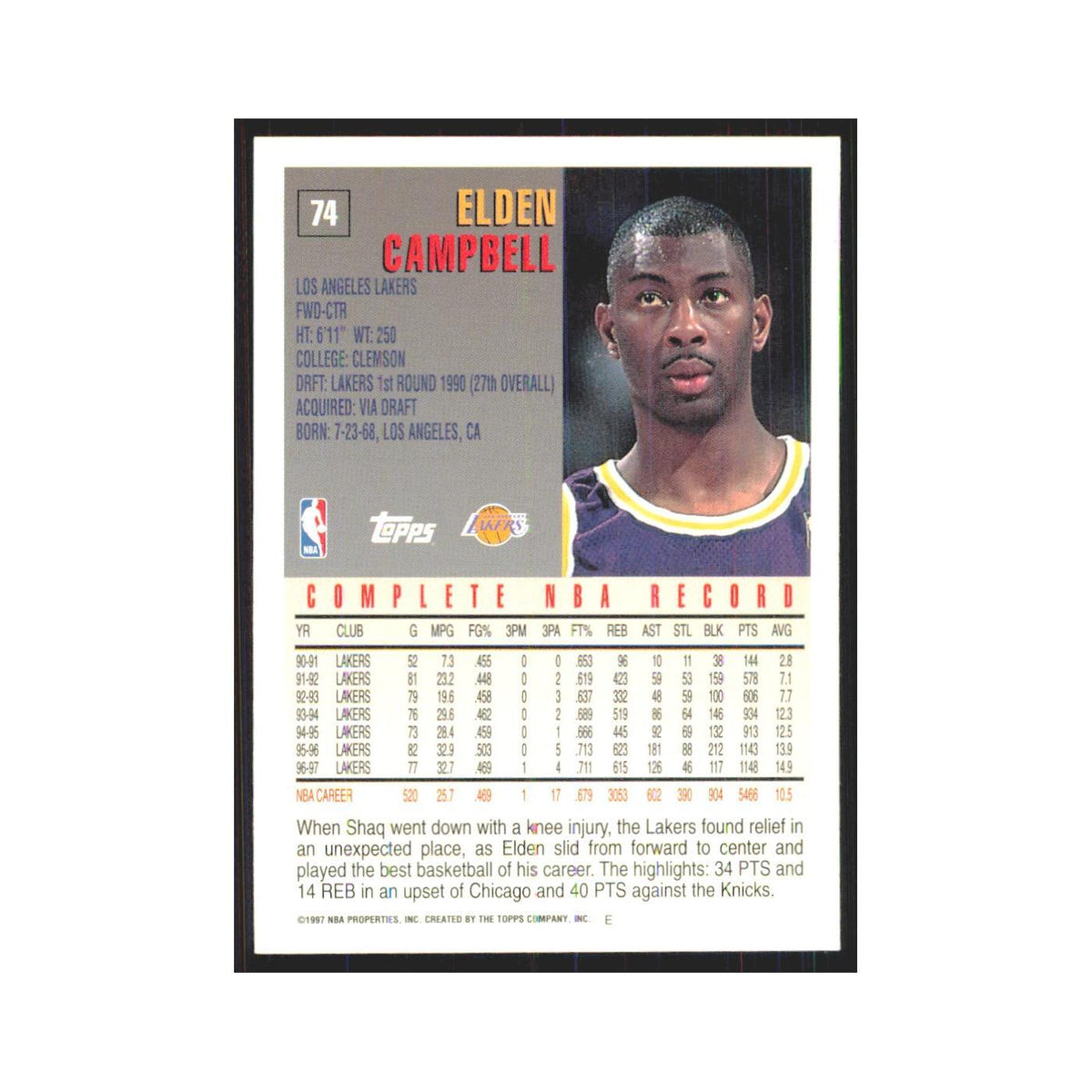 1997 Topps Elden Campbell Lakers #74.0