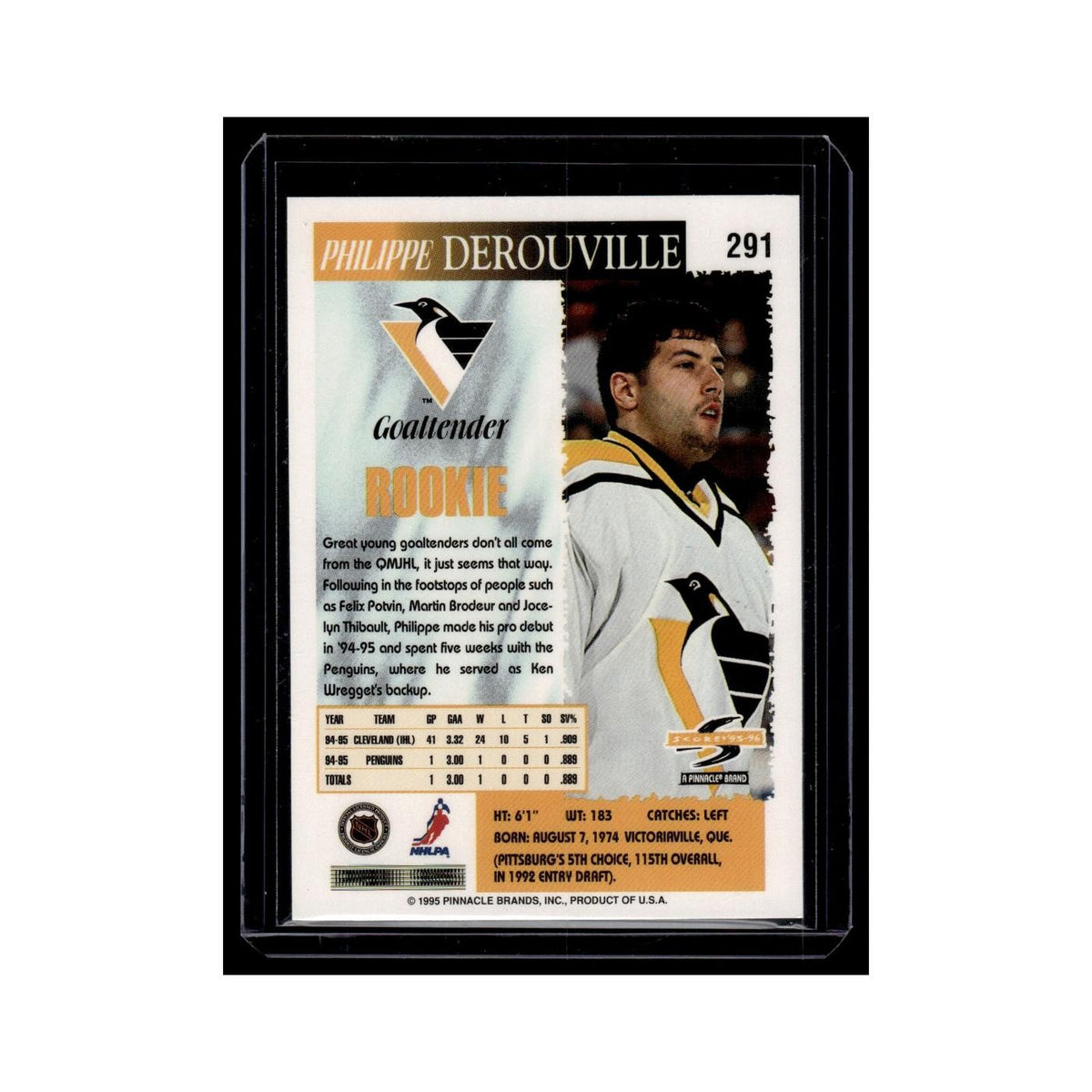 Philippe DeRouville 1995 Score #291.0 Pittsburgh Penguins Hockey Card NM