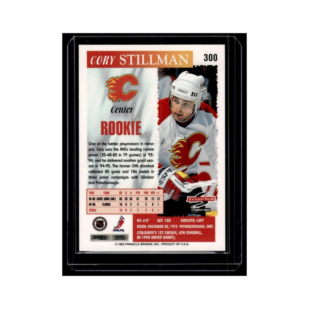 Cory Stillman 1995 Score #300.0 Calgary Flames Hockey Card NM