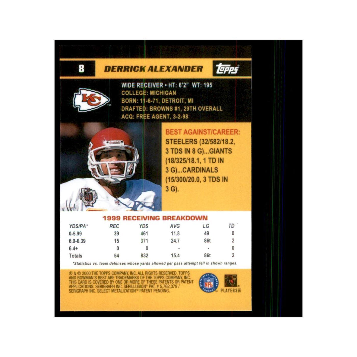 2000 Bowman's Best Derrick Alexander Football Cards #8