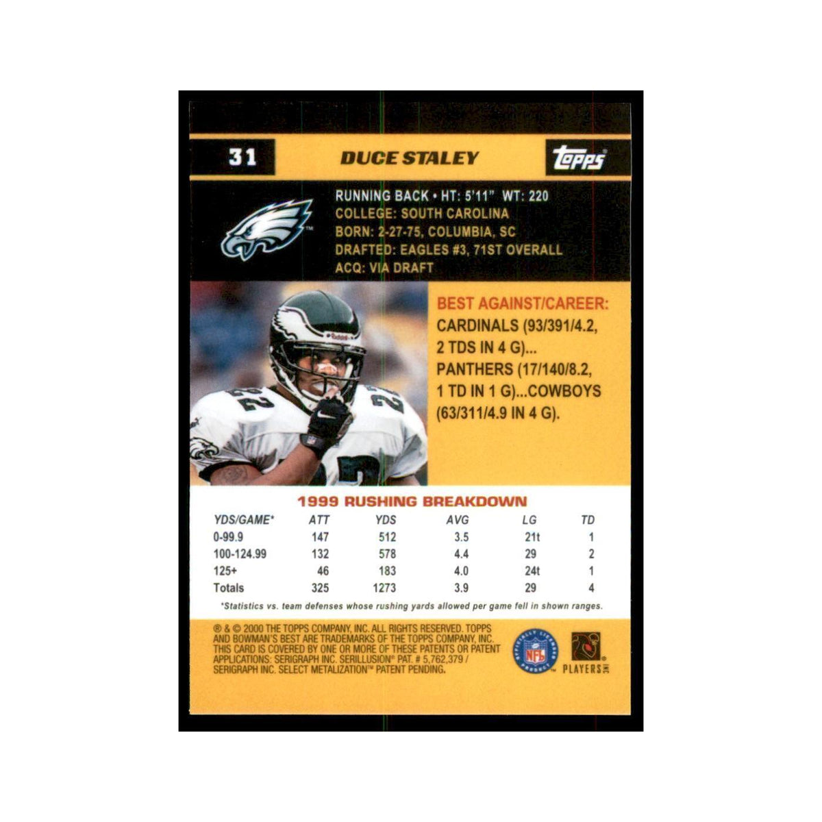2000 Bowman's Best Duce Staley Football Cards #31