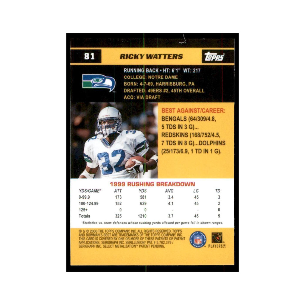 2000 Bowman's Best Ricky Watters Football Cards #81