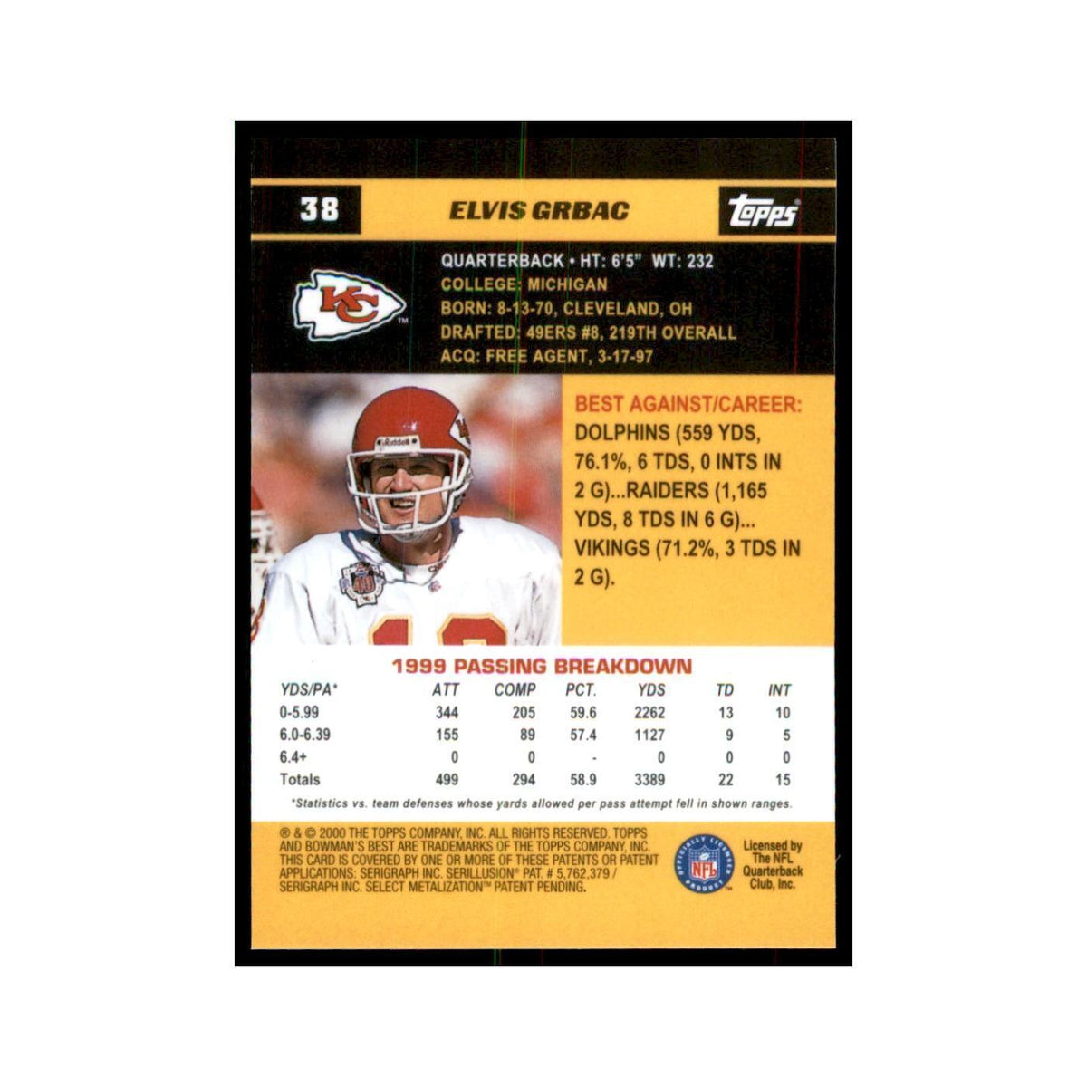 2000 Bowman's Best Elvis Grbac Football Cards #38