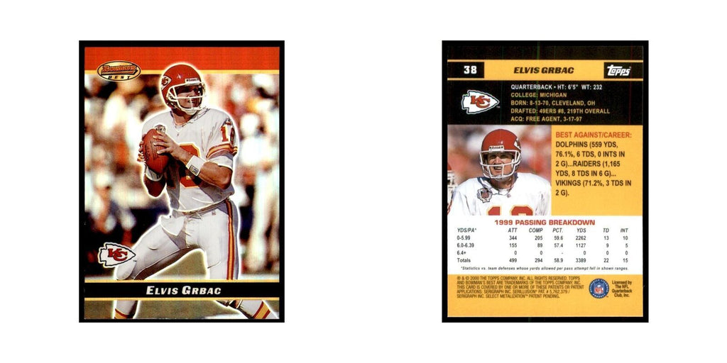 2000 Bowman's Best Elvis Grbac Football Cards #38