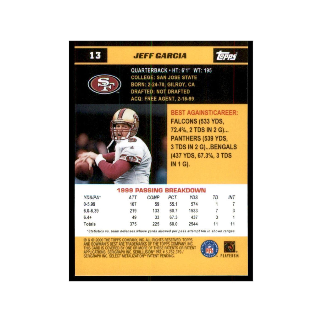 2000 Bowman's Best Jeff Garcia Football Cards #13