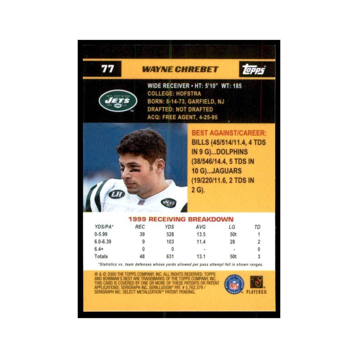 2000 Bowman's Best Wayne Chrebet Football Cards #77