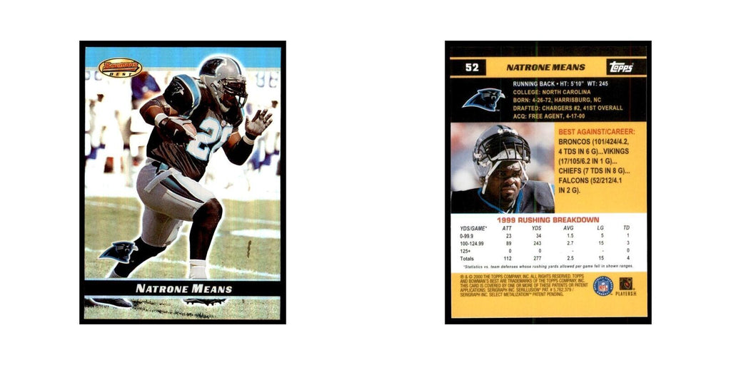 2000 Bowman's Best Natrone Means Football Cards #52