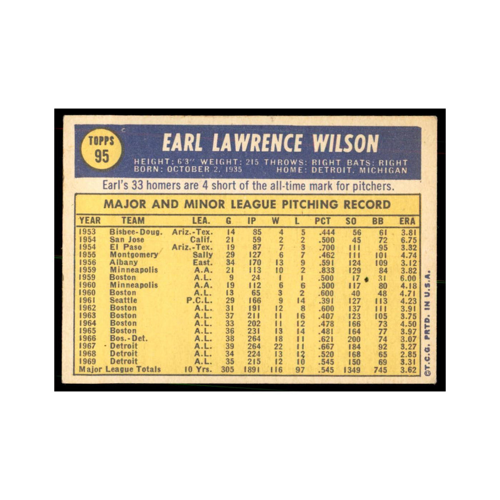 1970 Topps Earl Wilson Baseball Cards #95