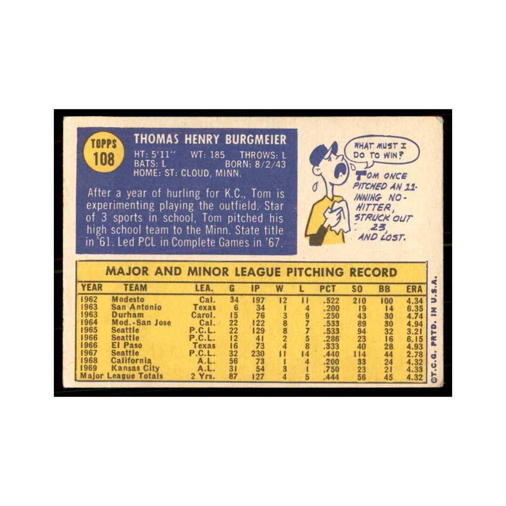 1970 Topps Tom Burgmeier Baseball Cards #108