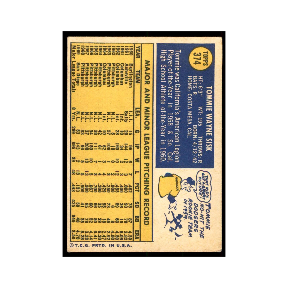 1970 Topps Tommie Sisk Baseball Cards #374