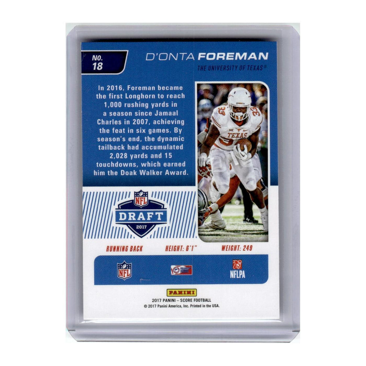 2017 Score NFL Draft D'Onta Foreman Texas Longhorns #18
