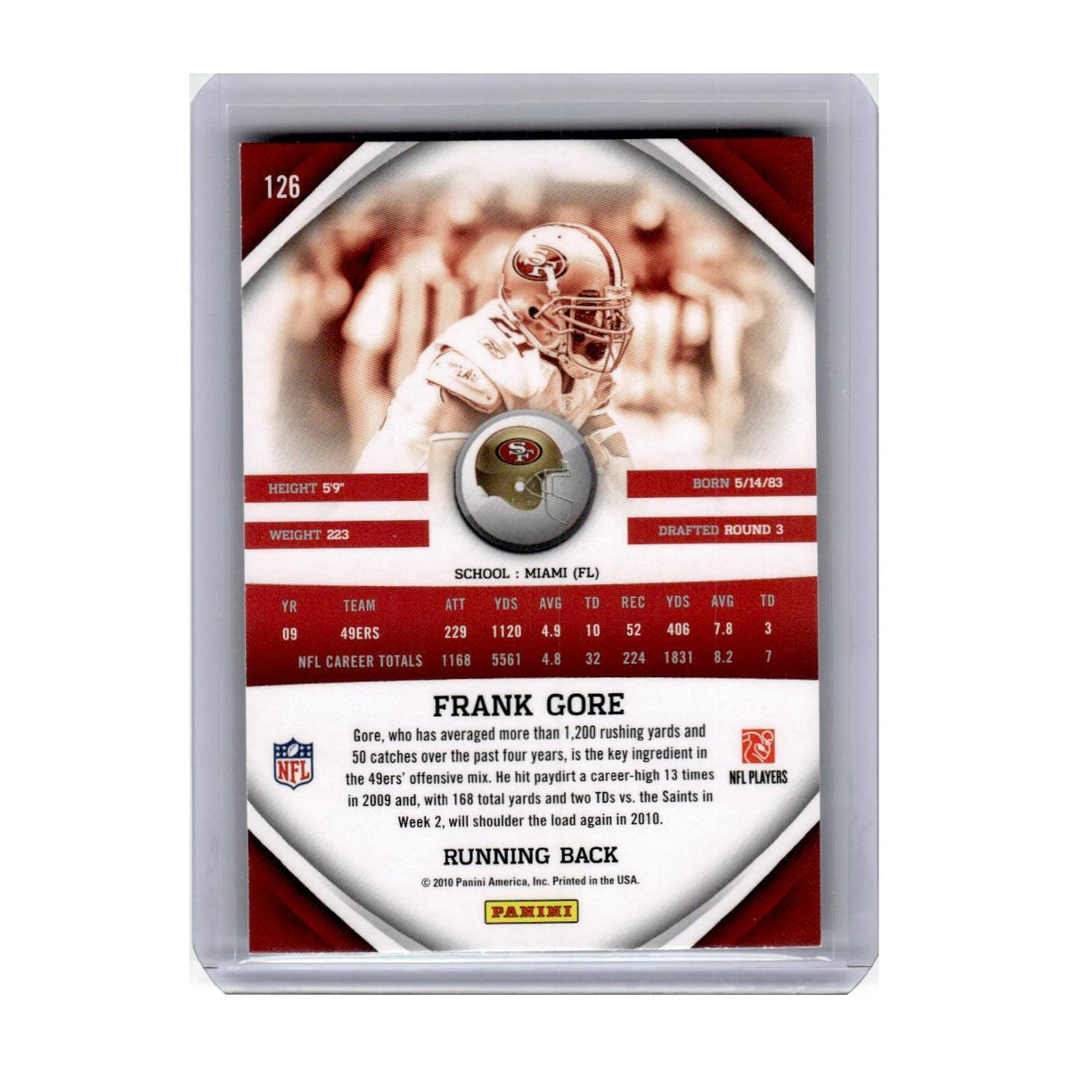 2010 Panini Gridiron Gear Frank Gore 49ers #126