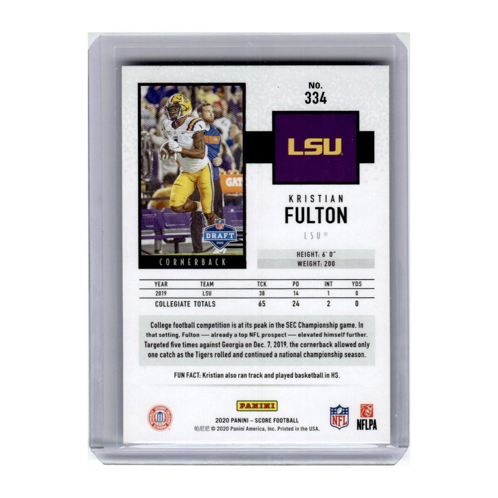 2020 Score Kristian Fulton RC LSU Tigers #334