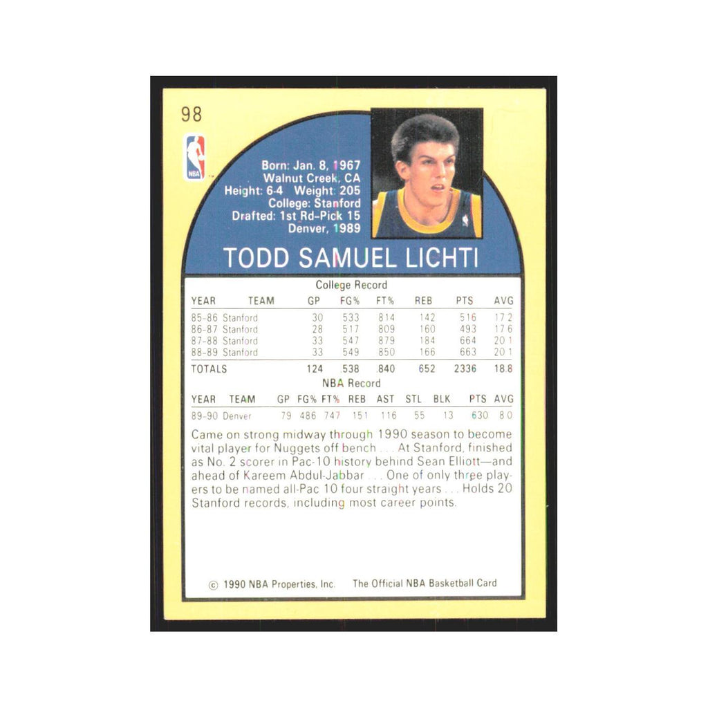 1990-91 NBA Hoops Todd Lichti RC Nuggets #98