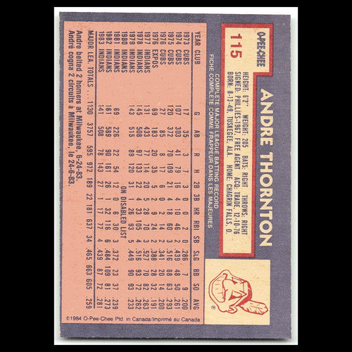 Andre Thornton #115 1984 O-Pee-Chee Cleveland Indians Baseball Card MLB NM