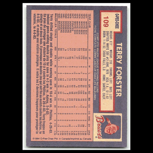 Terry Forster #109 1984 O-Pee-Chee Atlanta Braves Baseball Card MLB NM