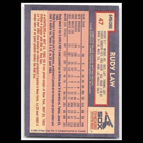 Rudy Law #47 1984 O-Pee-Chee Chicago White Sox Baseball Card MLB NM