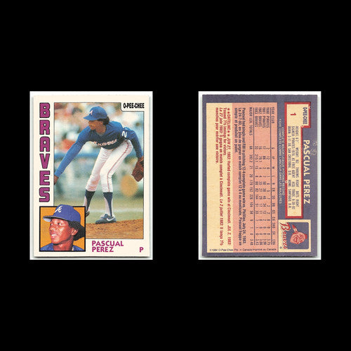 Pascual Perez #1 1984 O-Pee-Chee Atlanta Braves Baseball Card MLB NM