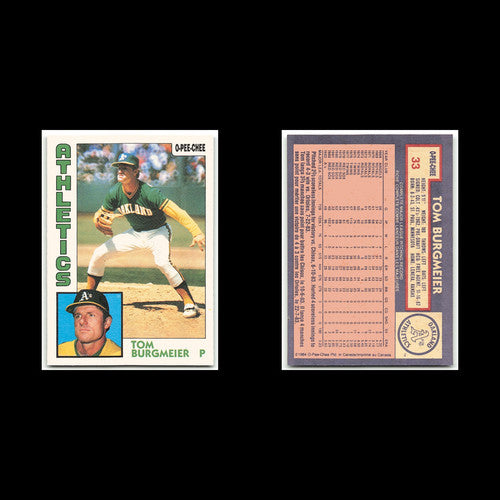 Tom Burgmeier #33 1984 O-Pee-Chee Oakland Athletics Baseball Card MLB NM