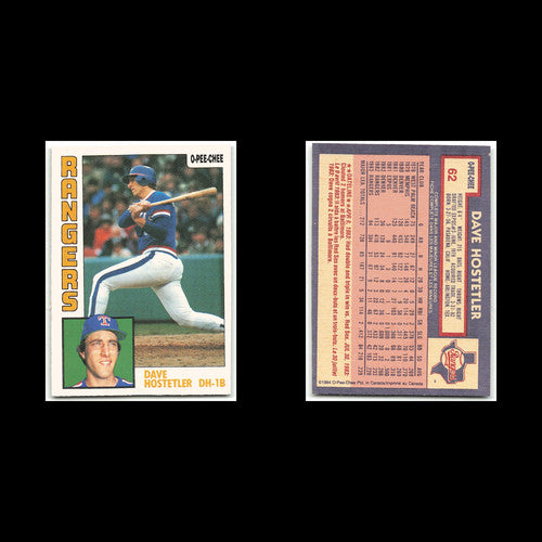 Dave Hostetler #62 1984 O-Pee-Chee Texas Rangers Baseball Card MLB NM