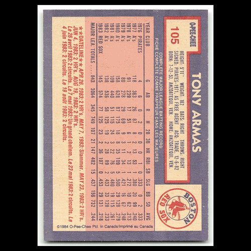 Tony Armas #105 1984 O-Pee-Chee Boston Red Sox Baseball Card MLB NM
