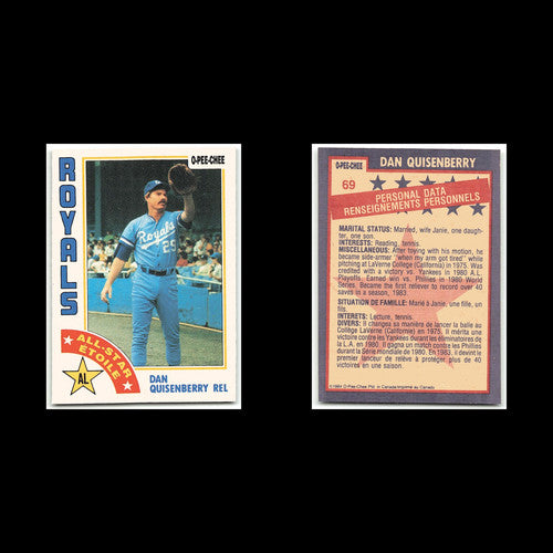 Dan Quisenberry #69 1984 O-Pee-Chee Kansas City Royals Baseball Card MLB NM