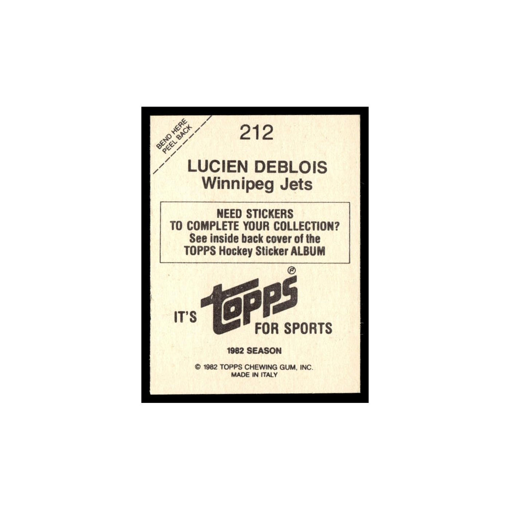 Lucien DeBlois 1982 Topps Stickers #212 Winnipeg Jets Hockey Card EX