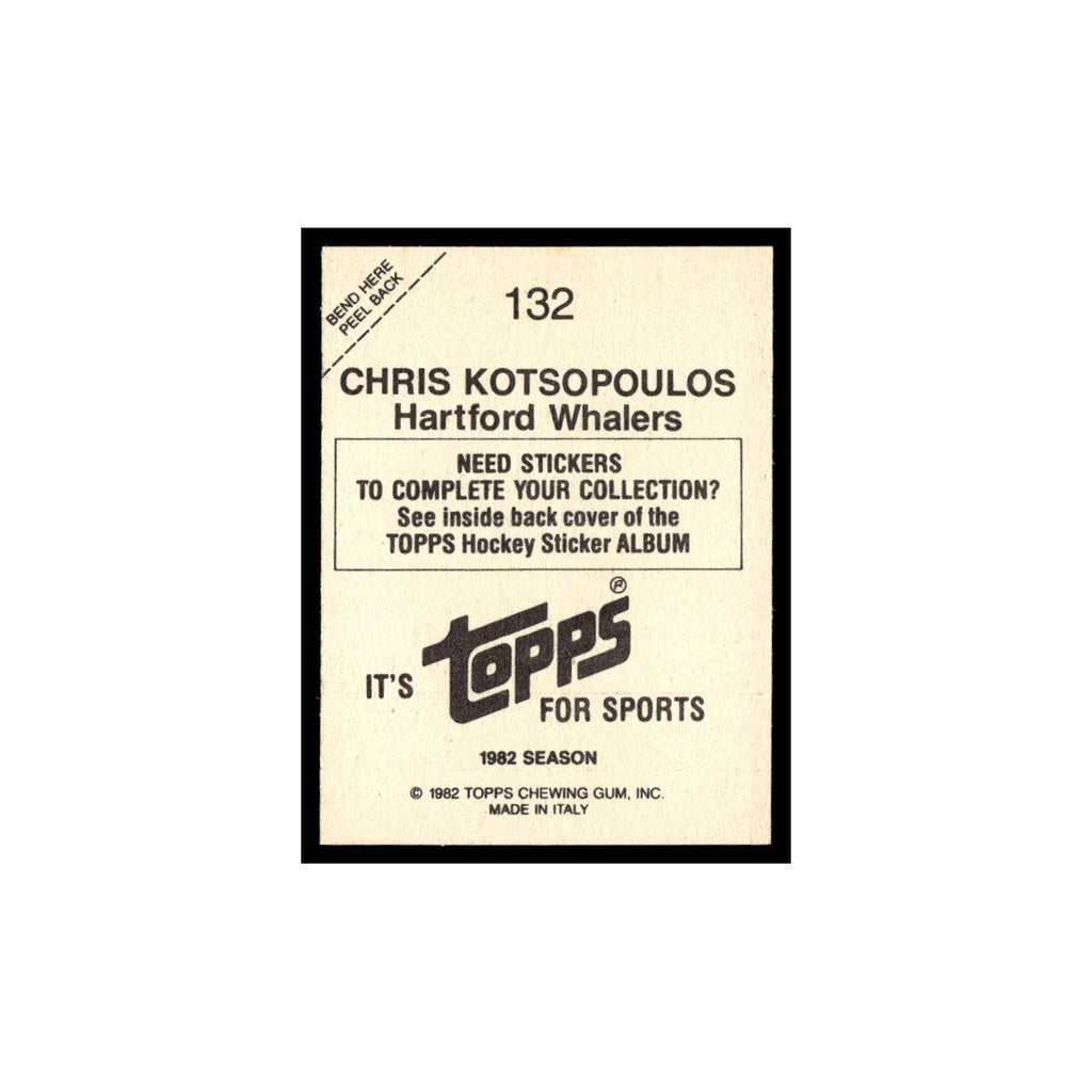 Chris Kotsopoulos 1982 Topps Stickers #132 Hartford Whalers Hockey Card EX