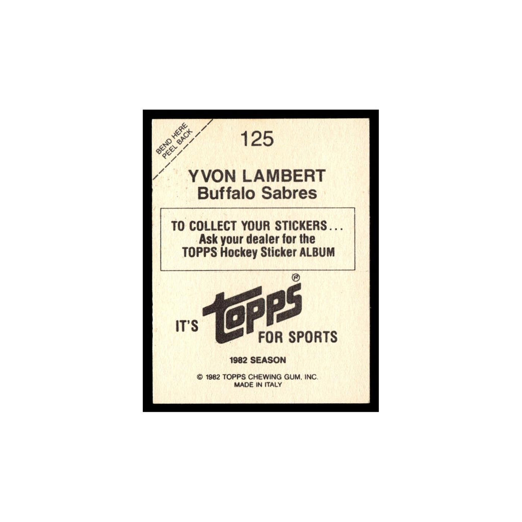 Yvon Lambert 1982 Topps Stickers #125 Buffalo Sabres Hockey Card EX