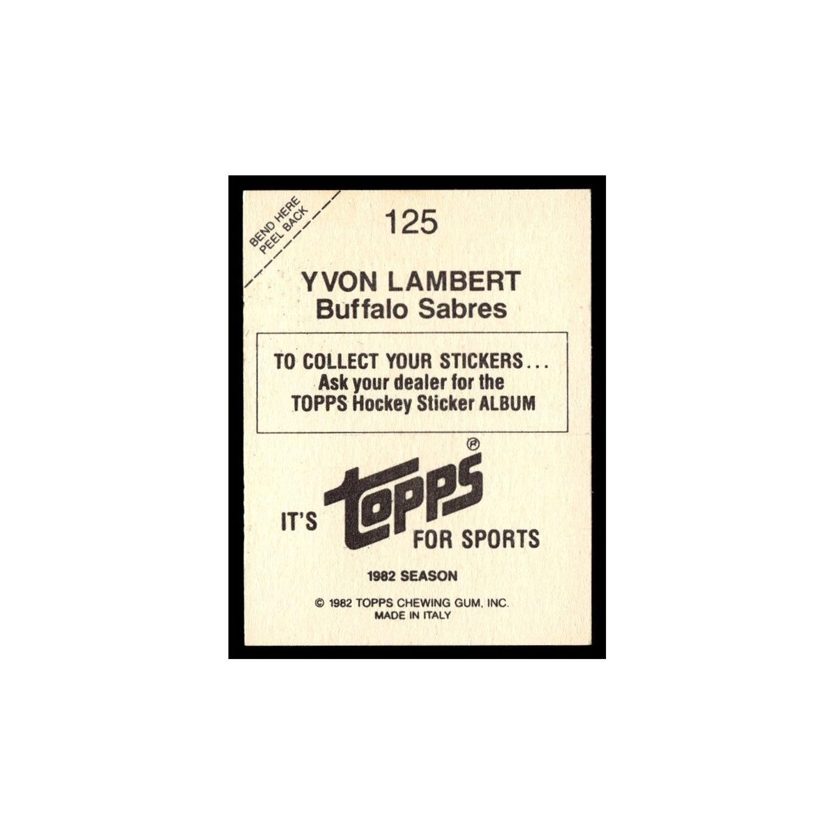 Yvon Lambert 1982 Topps Stickers #125 Buffalo Sabres Hockey Card EX