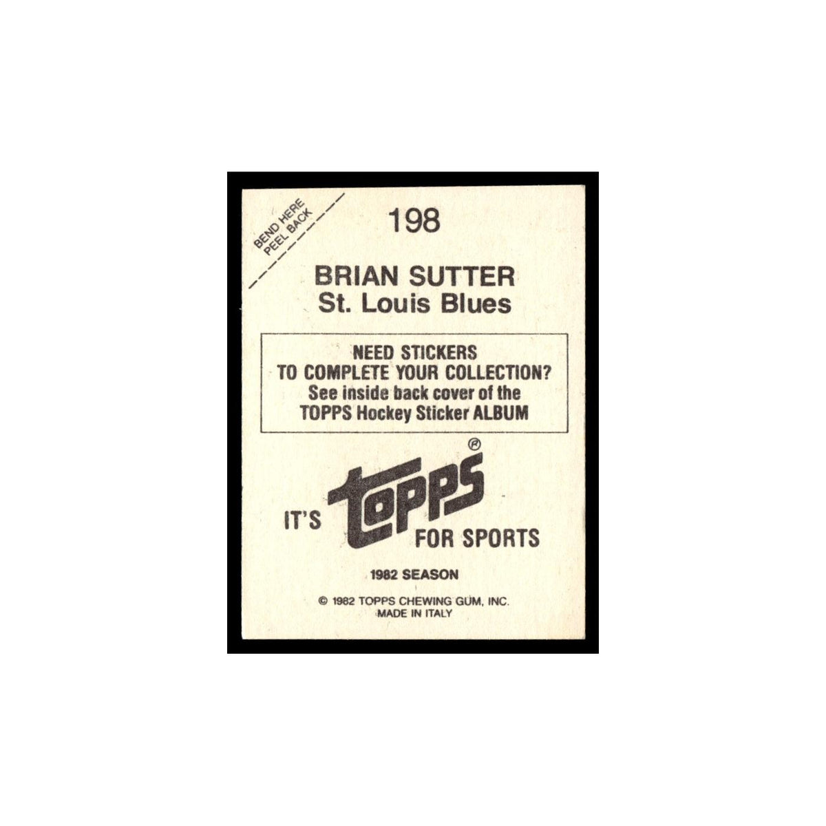 Brian Sutter 1982 Topps Stickers #198 St. Louis Blues Hockey Card EX