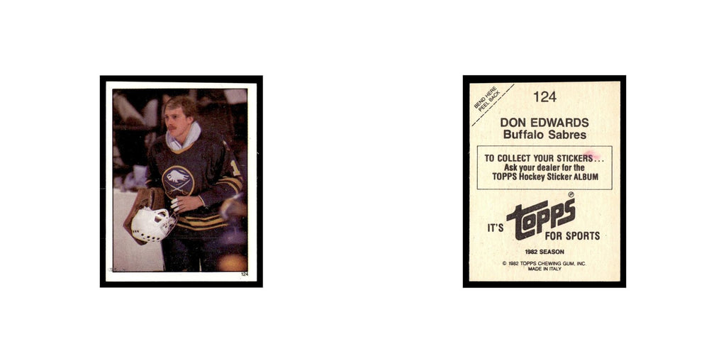 Don Edwards 1982 Topps Stickers #124 Buffalo Sabres Hockey Card EX