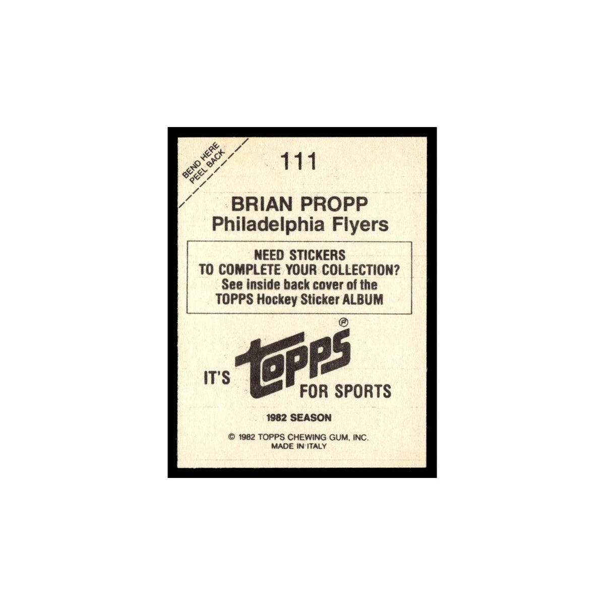 Brian Propp 1982 Topps Stickers #111 Philadelphia Flyers Hockey Card EX