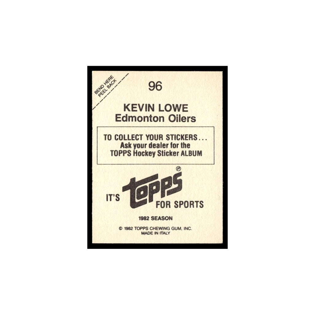 Kevin Lowe 1982 Topps Stickers #96 Edmonton Oilers Hockey Card EX