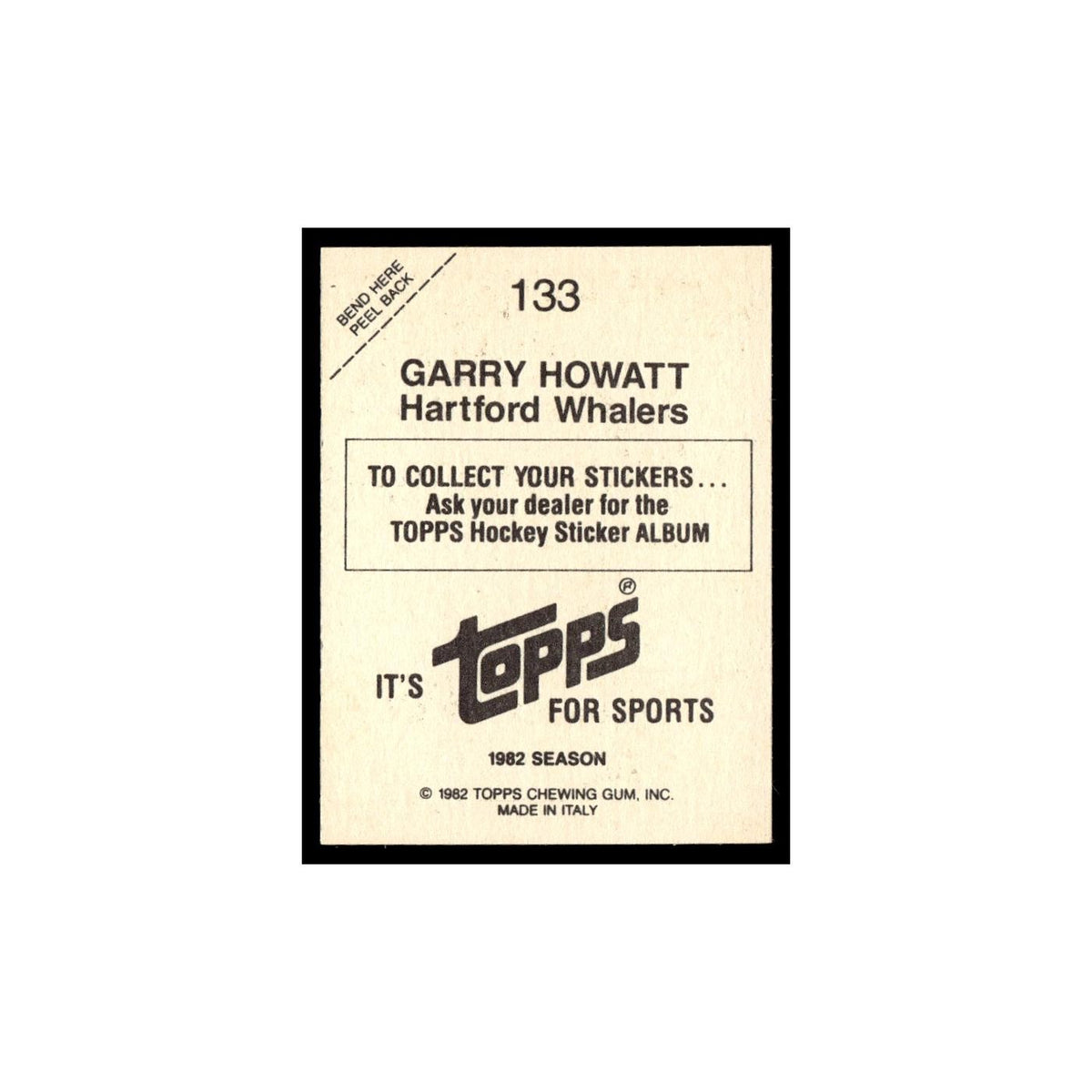 Garry Howatt 1982 Topps Stickers #133 Hartford Whalers Hockey Card EX